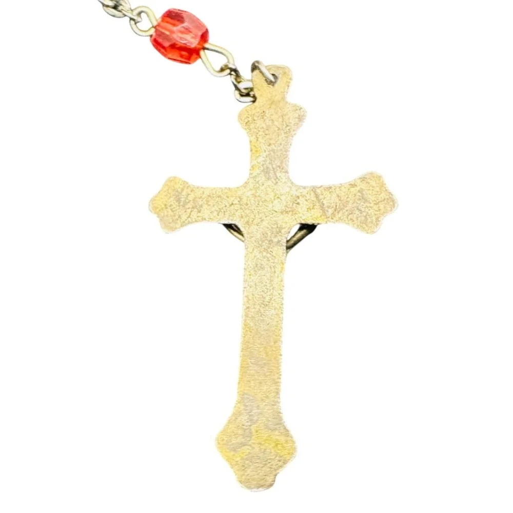 Vintage StTherese of Lisieux Red  Rosary Beads Miraculous Medal Jesus Crucifix‎
